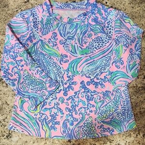 Lilly Pulitzer Pink Blue Green Tropical Print Rash Guard Size 3t Toddler Girl's